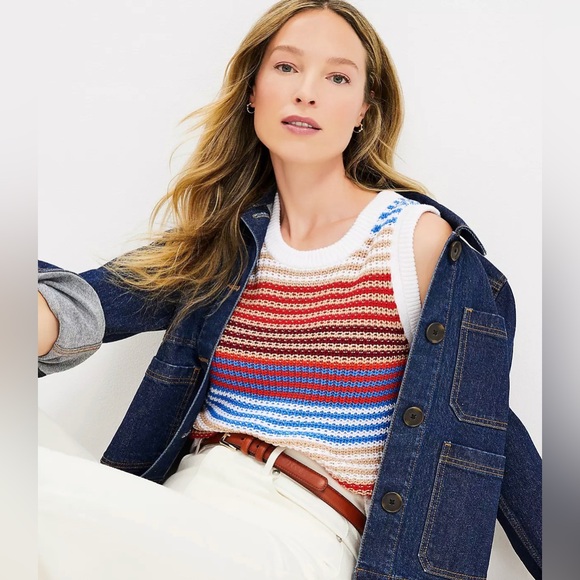 LOFT Tops - LOFT Multicolor Striped Cotton Blend Sleeveless Sweater Knit Top Size XS